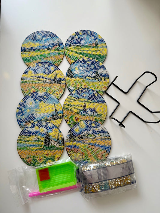 Van Gogh Style Diamond Coaster Set – 8 pcs