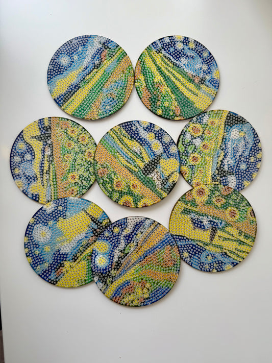 Van Gogh Style Diamond Coaster Set – 8 pcs